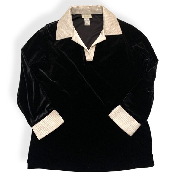 VTG Neiman Marcus Black White Lounge Suit Black Velvet White Satin Collar & Cuff - Picture 2 of 16